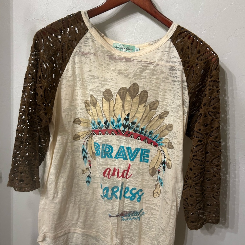Two lace sleeve, Southern Grace Shirts.